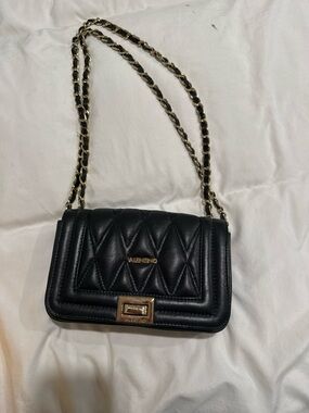 Valentino Black Quilted Leather Shoulder Bag with Gold Chain